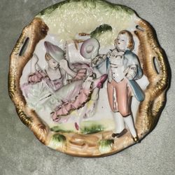 Beautiful Wall Plate 3D Figures Man Woman on Swing Garden HP Bisque Betson 8"x2"