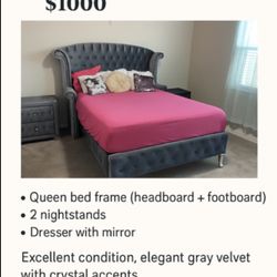 Queen Size Bed Set (Headboard/Footboard, 2 Night Stands & Dresser With Mirror)
