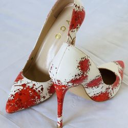Women Stylish Heels Red White 