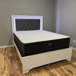 LED Upholstered Bedroom Set Queen or King Bed Dresser Nightstand Mirror Chest Options Lyssa