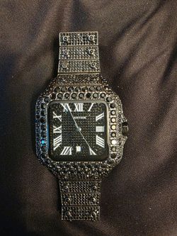Men's Cartier Iced Out Black Stone Square Face Watch