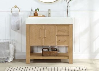 Vinnova Vera 36" Free-Standing Single Bath Vanity Cabinet Base in Washed Ash Grey (Small Damage)