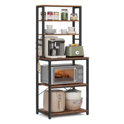 Coffee Bar, 23.6 Inches 6-Tier Baker's Rack with 6 Hooks Modern Basic Microwave Stand, 23.6 x 15.7 x 65.7 Inches, Golden Oak and Cloud White, BARNET C