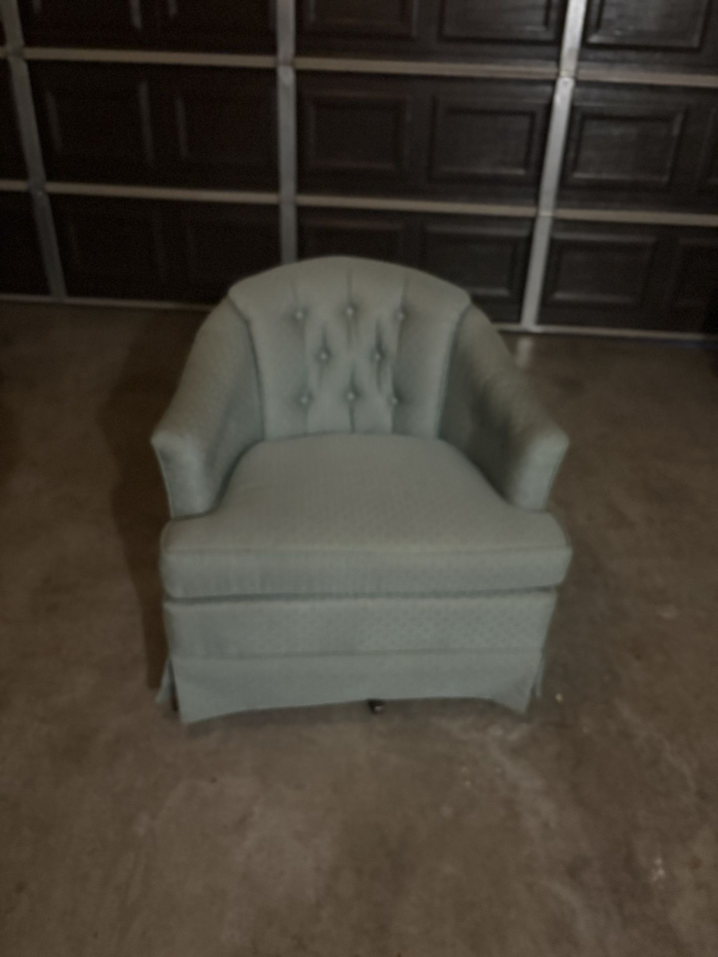 2 Vintage Tufted Skirted Accent Chairs