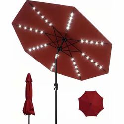 10 ft. Steel Patio Umbrella in Red with 40-Solar LED Lights red $40 