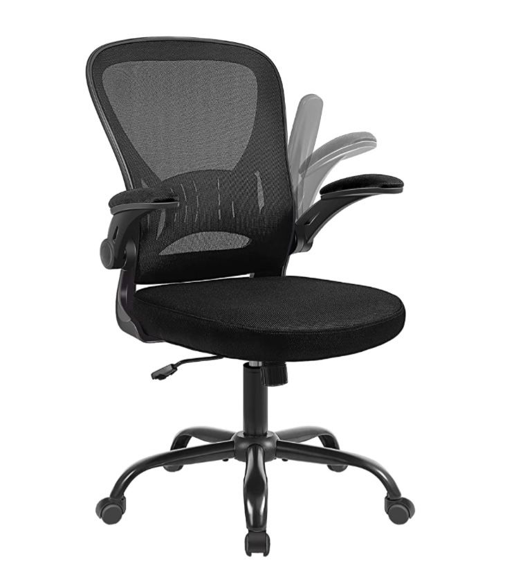Youhauchair Mesh Office Chair, Ergonomic Computer Chair with Flip-up Arms and Lumbar Support, Height Adjustable Home Office Desk Chairs, Black