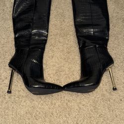 Black Croc Calf High Boots 