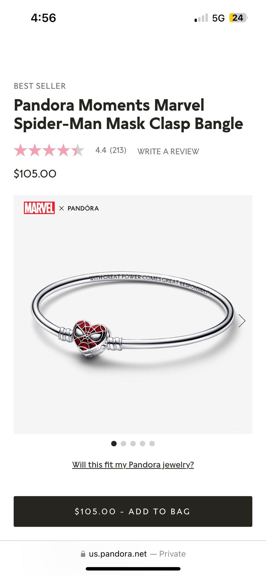 Spider Man Pandora Bracelet, Charm And Necklace 