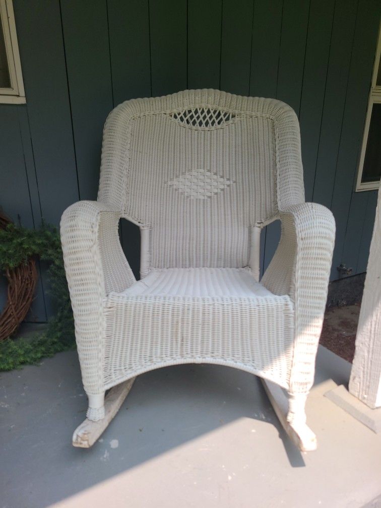White Resin Wicker Rocking Chair