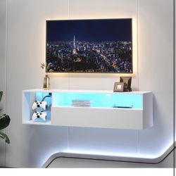 SogesHome 39'' Floating TV Stand with LED Lights, Wall Mounted Entertainment Center with 3 Storage Shelves, Modern Media Console Cabinet for Living Ro