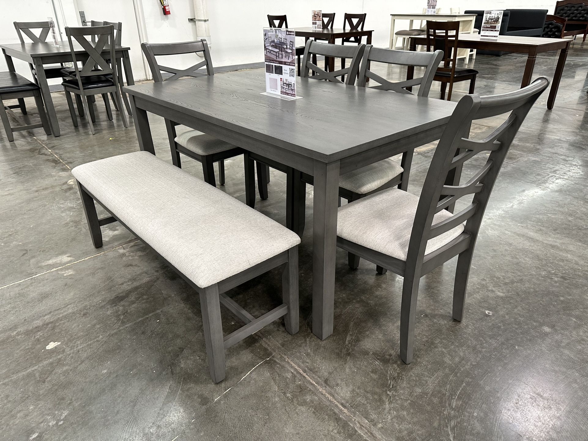 GREY 36x60 DINING TABLE WITH 4 CHAIRS AND BENCH 