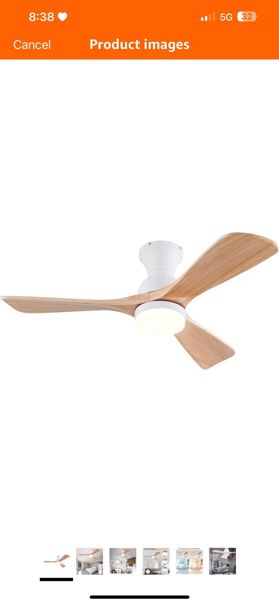 42 Inch Low Profile Ceiling Fan with Light and Remote, 3 Color Dimmable Flush Mount Ceiling Fan, 6 Speeds DC Motor, Wood Hugger Ceiling Fans with Ligh