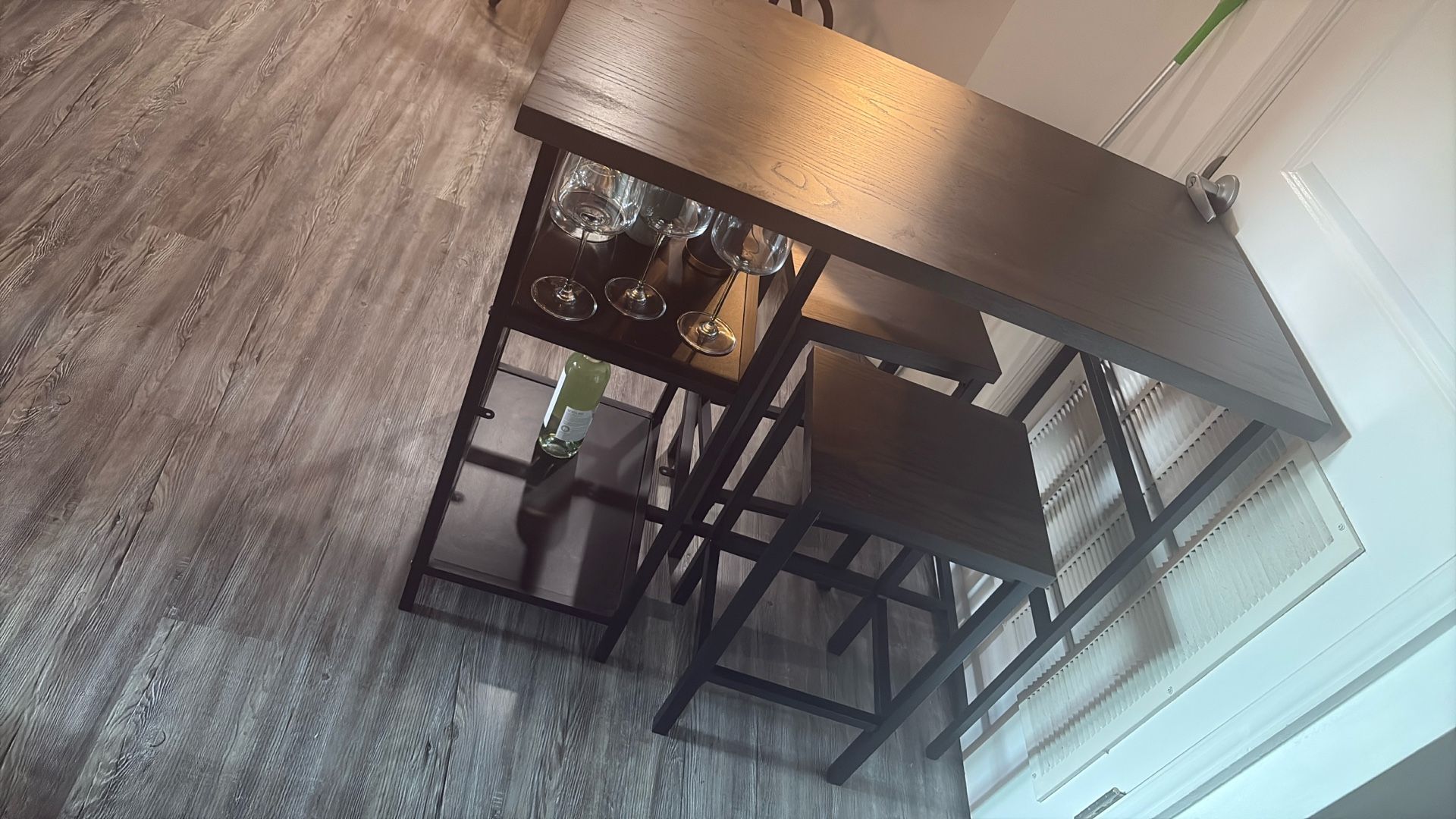 2 Bar Stools And Table With Built In Shelf’s