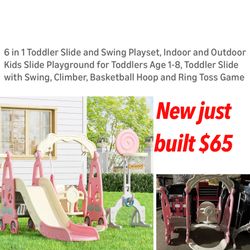 New just built 6 in 1 Toddler Slide and Swing Playset, Indoor and Outdoor Kids Slide Playground for Toddlers Age 1-8, Toddler Slide with Swing, Climbe