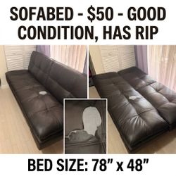 Dark Brown Tufted Faux Leather Sofa Bed