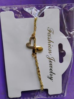 Gold-Tone Heart Charm Chain Bracelet