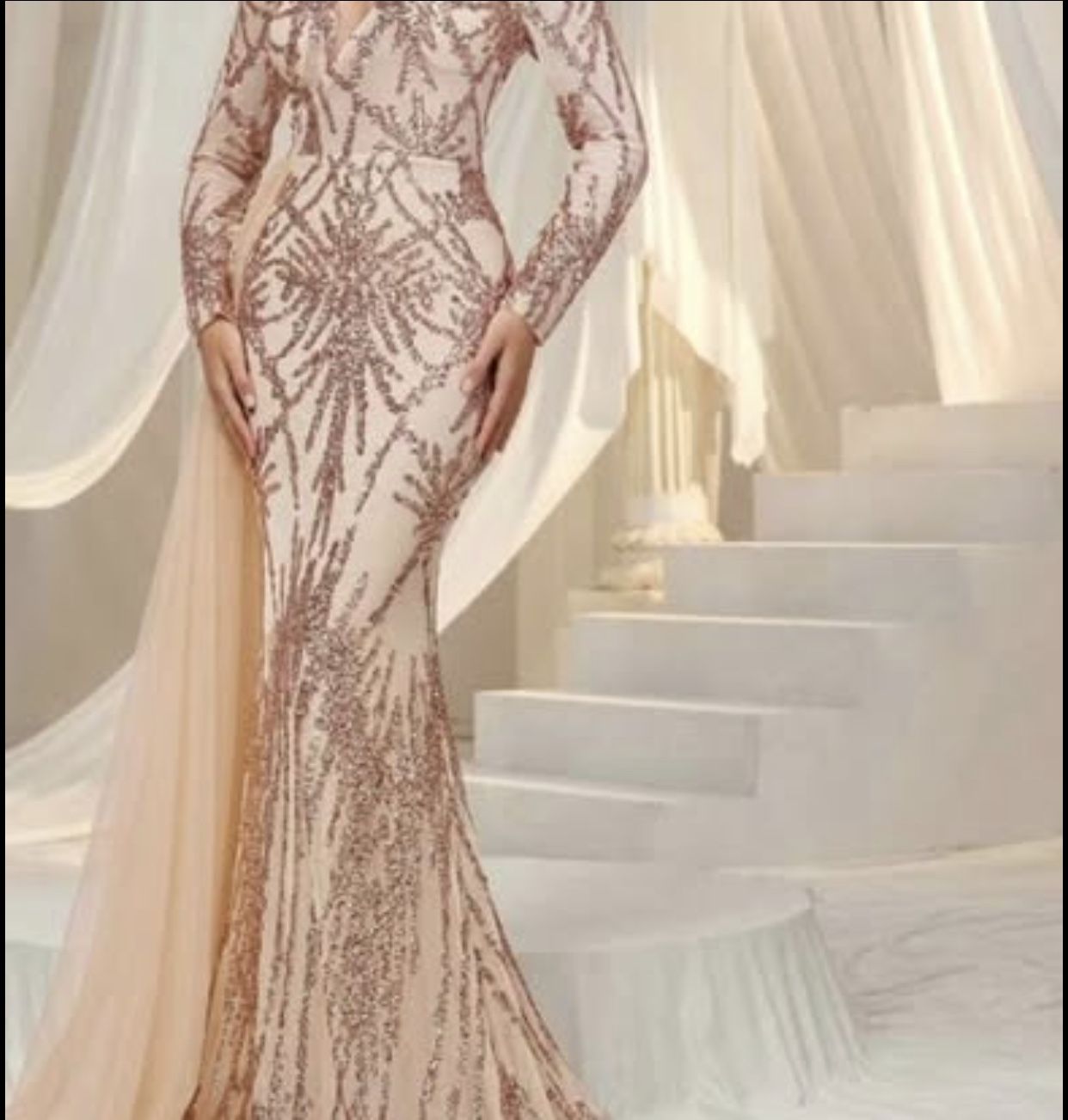 strapless open back dress One Shoulder Rose Gold Sequin Mermaid Long Party Dress – Ohmollydress main image 1