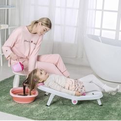 Fedicelly Toddler Shampoo Chair Bather Girls, Kids Hair Washing Bath Seat, Children Head Hair Rinser Salon Chair (Pink)