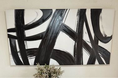 Large Black and White Abstract Canvas Painting