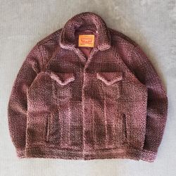 Levi’s Women’s Raspberry Cozy Relaxed Fit Sherpa Trucker Jacket Size Large   