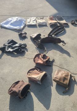 Electrical Lineman's Gear:
Pole Climber Set $100,
(Bashlin?) Leather Body Belt & Pole Strap w/Edison Leather Pouch $125 , 
Klein # 5142 Utility Tool P