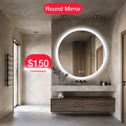 🔥 48” Round LED Bathroom Mirror – Brand New! Dimmable Backlit/Front Lighted