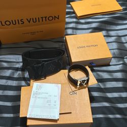 Black And Gray LV Belt And Bracelet 