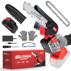 ordless Mini Chainsaw, 20V Max Battery 6 Inch Small Chain Saw, One-Hand Handheld Electric Portable Chainsaw for Cutting Wood Trimming and Woodworking-