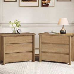 New assembled set of 2 Bedroom Nightstands, 31.5-Inch Wide Night Stand with 3 Drawers for Bedroom, Rustic Brown 