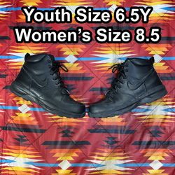 Nike Manoa Leather BQ5372-001 Black Lace Up Hiking Boots Youth 6.5Y Women’s 8.5