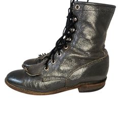 VINTAGE 80'S GRAY JUSTIN L502 WOMEN KILTIE ROPER LACER GRANNY BOOTS SZ 6 B