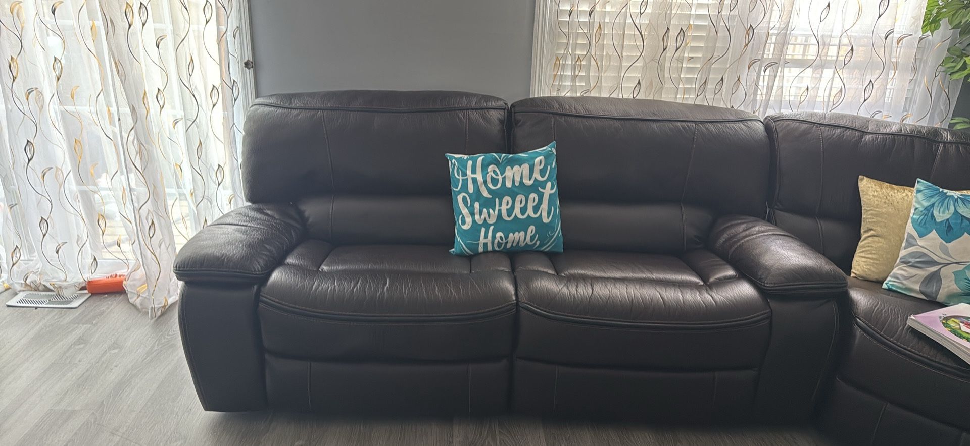 Leather Reclining Sofa Couch 