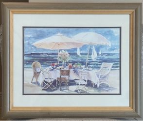 Framed coastal watercolor art for sale