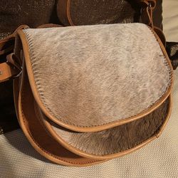 Cow 🐄 🐮 Hair Brown Leather Crossbody Bag Shoulder Bag Handbag Purse 9" X 8.5" X 2