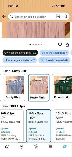 Dusty pink cheesecloth table runners