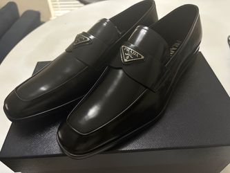 Prada Black Leather Loafer with Triangle Logo