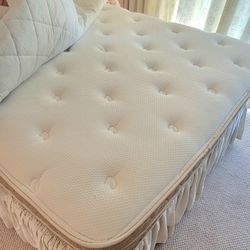 Like New Queen size LUXURY EDITION pillow top mattress and box spring & Linen fabric Headboard with Frame