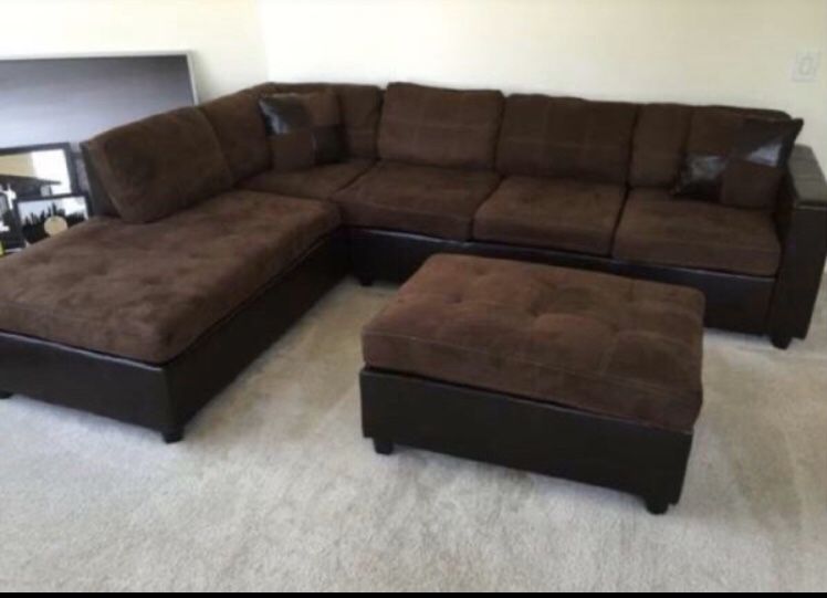 Brown Sectional Sofa with Reversible Chaise!! Brand New Free Delivery