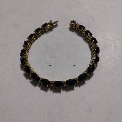 14k Gold Diamond And Onyx Bracelet Lent 7 1/4 Use