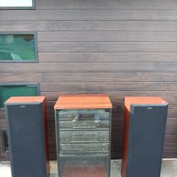 Vintage Sony Cabinet Sound System Stack With Remote And Speakers