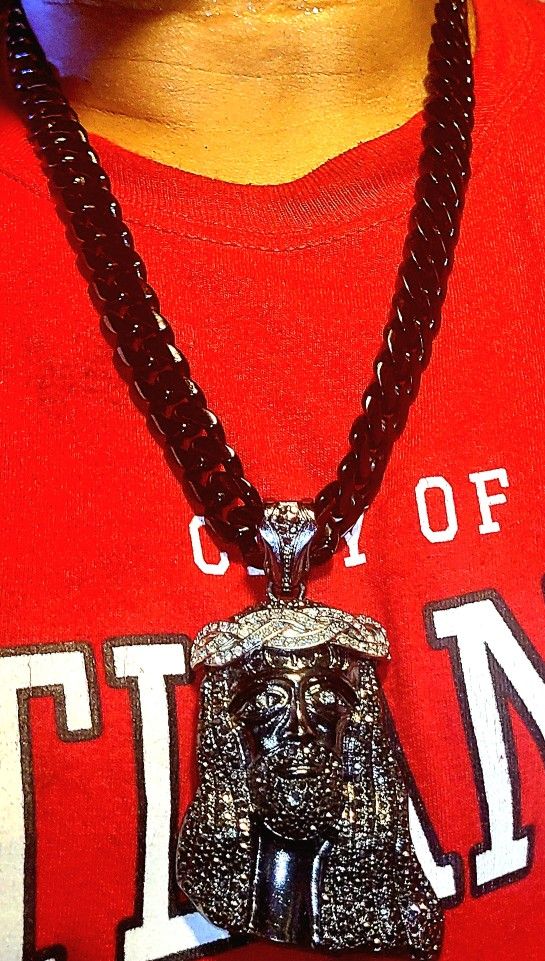 ICED OUT BLACK JESUS PENDANT CHAIN AND BRACELET