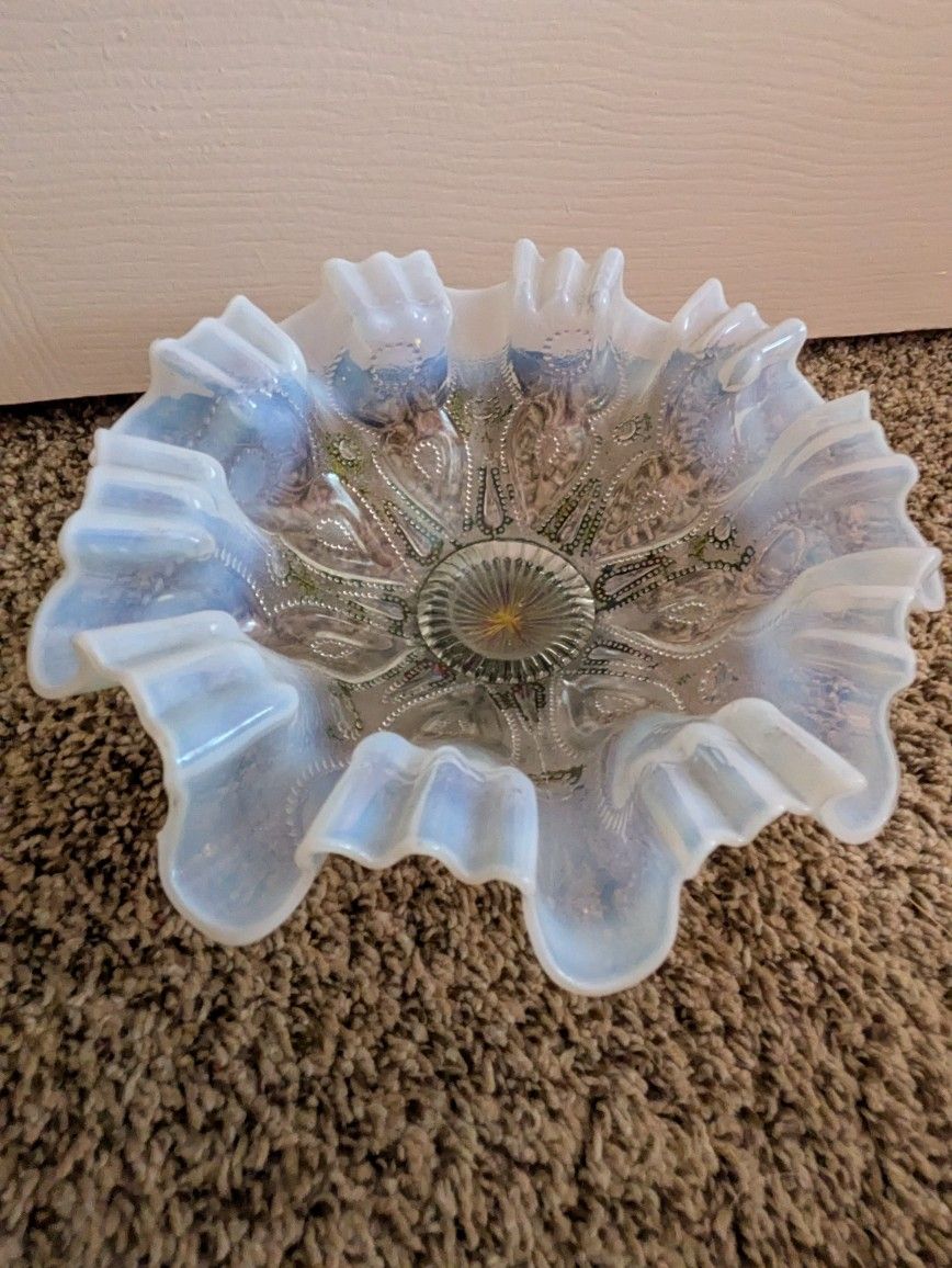 Dugan Glass Opalescent Keyhole Footed Bowl Antique 1900's
