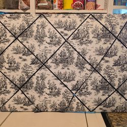 Black on Cream Toile Memo Bulletin Board Padded