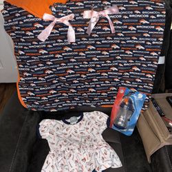 Denver Broncos Car Seat Canopy, Sippy, & Onesie