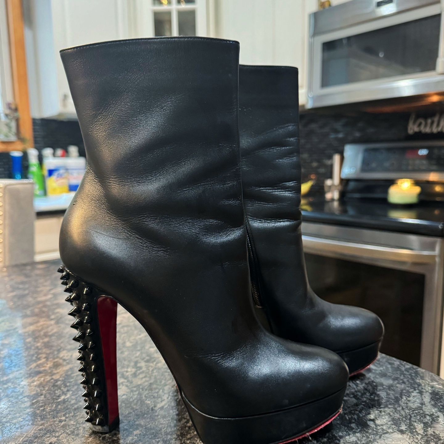 Christian Louboutin Taclou 140 Black Leather Stud Heel Ankle Boots