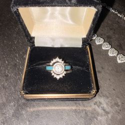 Turquoise And Crystal Wedding Ring Set