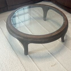 Vintage Pencil Reed Coffee Table With Beveled Glass 