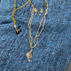 Rice Pearls Necklace With Earrings