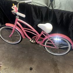 pink 20-inch children's beach cruiser bicycle