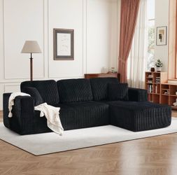 100% Brand New in box 111” Black Sectional Couch Sofa, Corduroy Modular Sectional Sofa, 3 Seater L-Shape with Free Combination